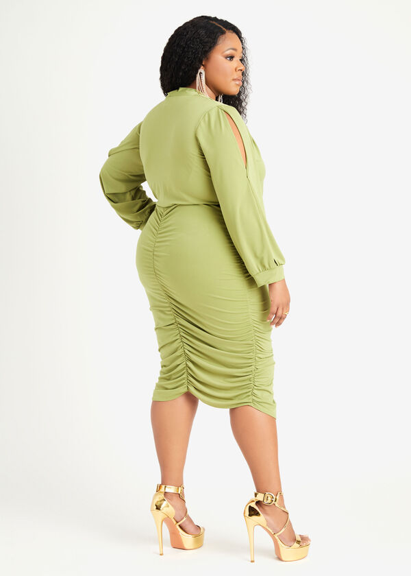 Cutout Ruched Bodycon Dress, Green image number 1
