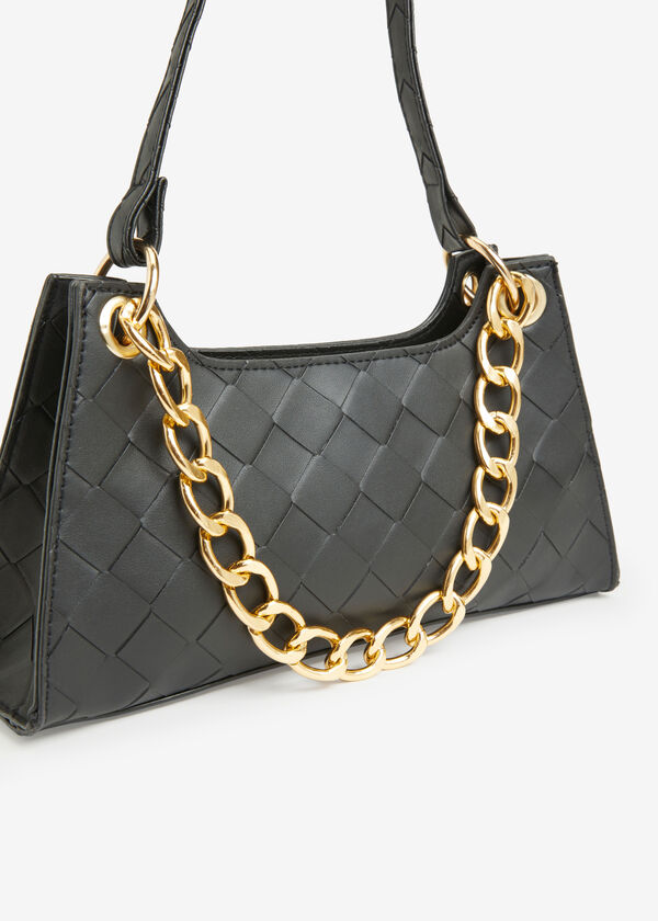 Basketweave Faux Leather Handbag, Black image number 2