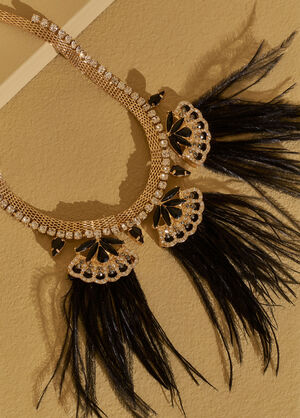Embellished Feather Necklace, Black image number 1