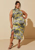 Palm Print Ruched Midi Dress, Maize image number 0