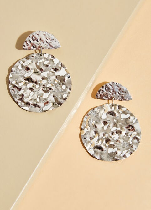 Hammered Disc Drop Earrings, Silver image number 0