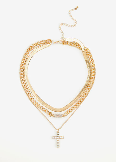 Cross Layer Chain Necklace, Gold image number 1