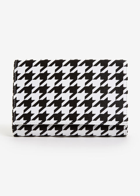 Houndstooth Faux Leather Clutch, Black Combo image number 0
