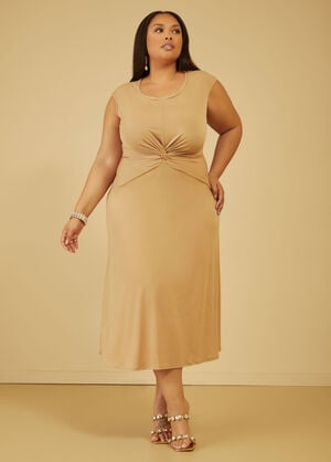 Knotted Knit Midaxi Dress, Caramel image number 0