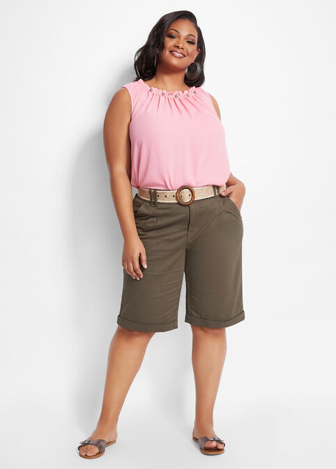 Belted Cuffed Bermuda Shorts, Olive Night image number 2