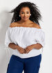 Linen Puff Sleeve Peasant Top, White image number 2