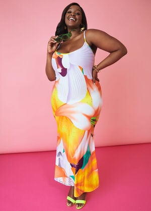 Floral Print Maxi Bodycon Dress, Multi image number 0