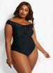 Plus Size YMI Off-The-Shoulder One-Piece, Black image number 0