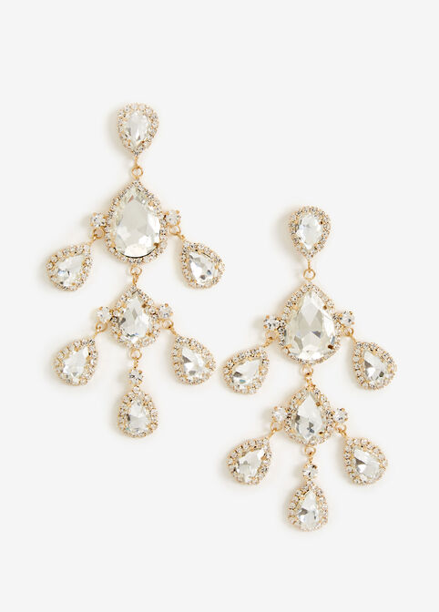 Statement Jewelry Gold Teardrop Diamond Long Drop Chandelier Earrings image number 0