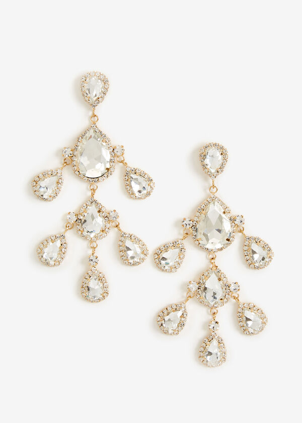 Statement Jewelry Gold Teardrop Diamond Long Drop Chandelier Earrings image number 0
