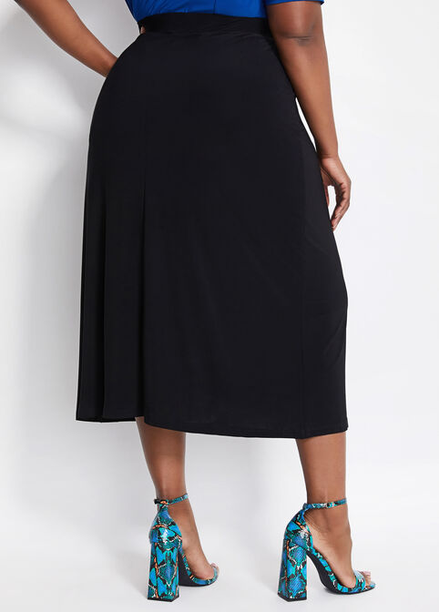 Knit Front Slit Midi Skirt, Black image number 1
