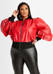 Ruffle Faux Leather Bomber Jacket, Barbados Cherry image number 2