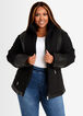 Faux Leather Trim Quilted Jacket, Black image number 0
