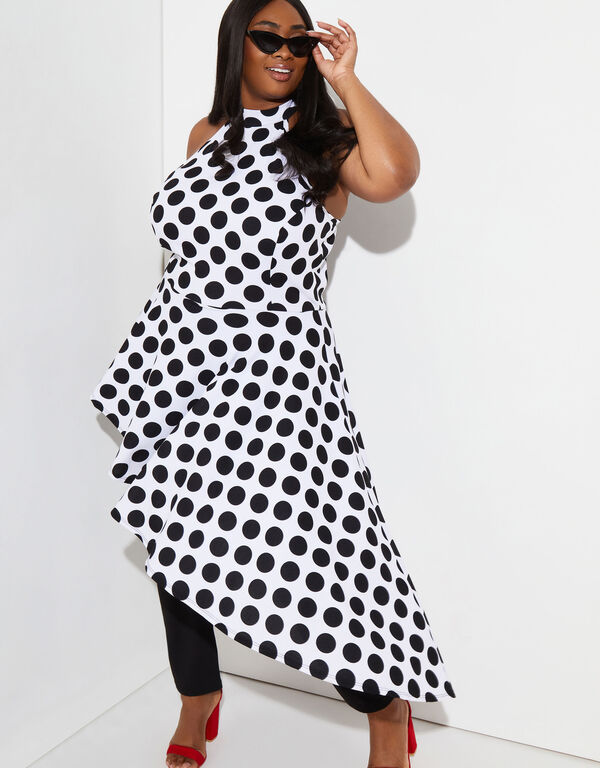 Polka Dot Asymmetric Jumpsuit, Black White image number 0