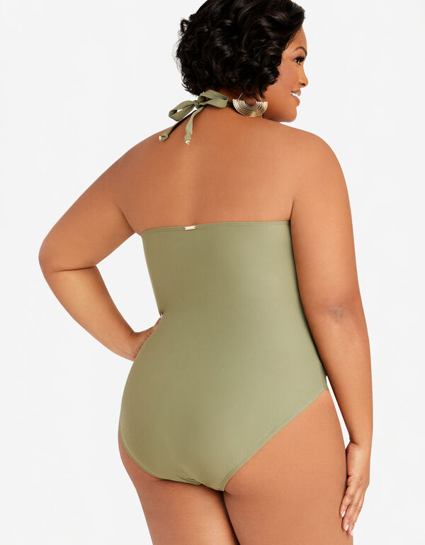 Nicole Miller Ruched 1PC Swimsuit, Olive image number 1