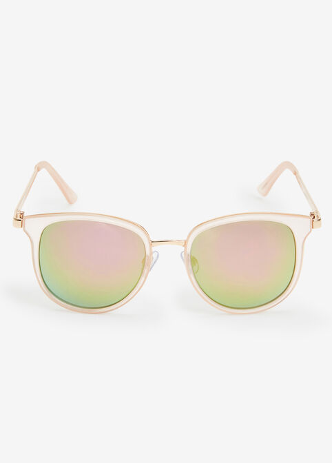 Rose Gold Pink Round Sunglasses, Pink image number 0