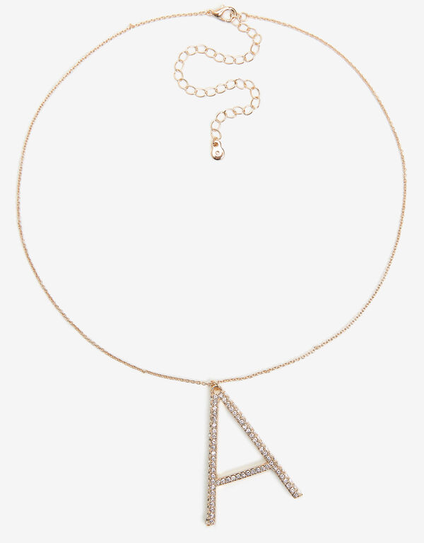 Pave Crystal A Initial Necklace, Gold image number 1