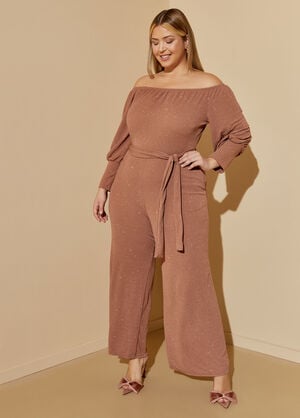Glittered Wide Leg Jumpsuit, Cocoa image number 1
