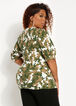 Camo Cutout Neck Puff Sleeve Top, Military Olive image number 1