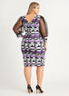 Abstract Sheer Sleeve V Back Dress, Purple image number 1