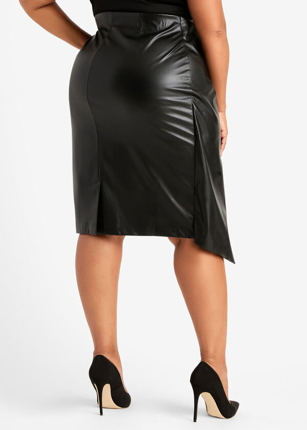Plus Size Asymmetric Faux Leather & Abstract High Waist Wrap Skirt