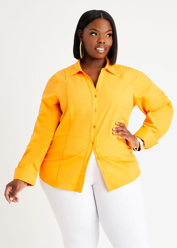 Orange Cotton Button Up Top, Carrot Curl image number 0
