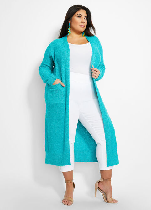 Boucle Open Front Duster Cardigan, Veridian Green image number 0