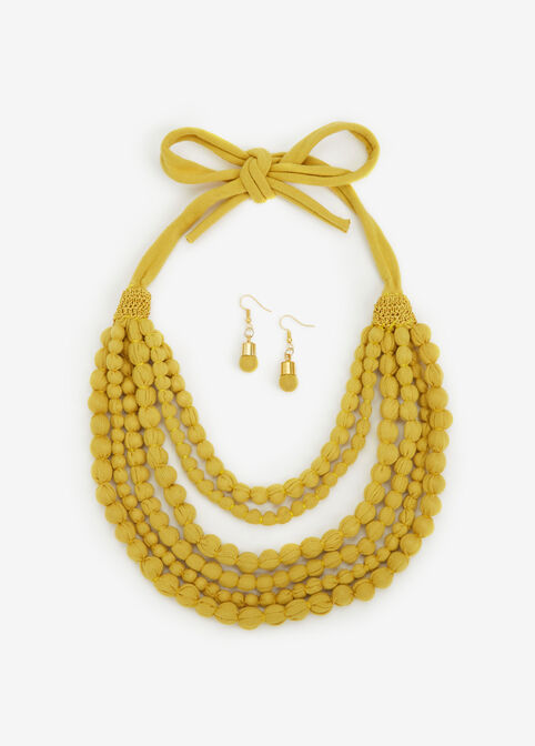 Layer Bead Necklace & Earrings Set, Nugget Gold image number 0