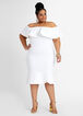 White Off The Shoulder Denim Dress, White image number 0