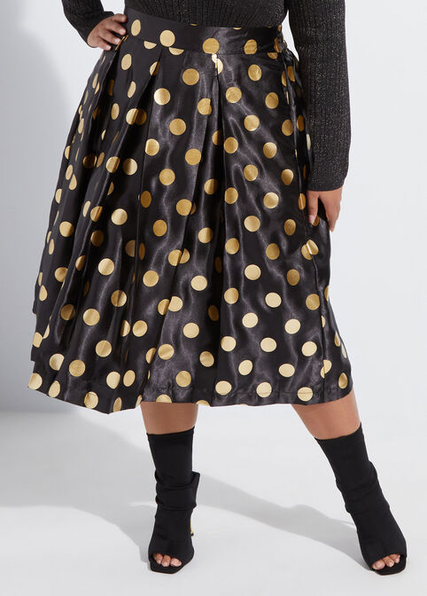 Polka Dot A Line Midi Skirt, Black image number 2