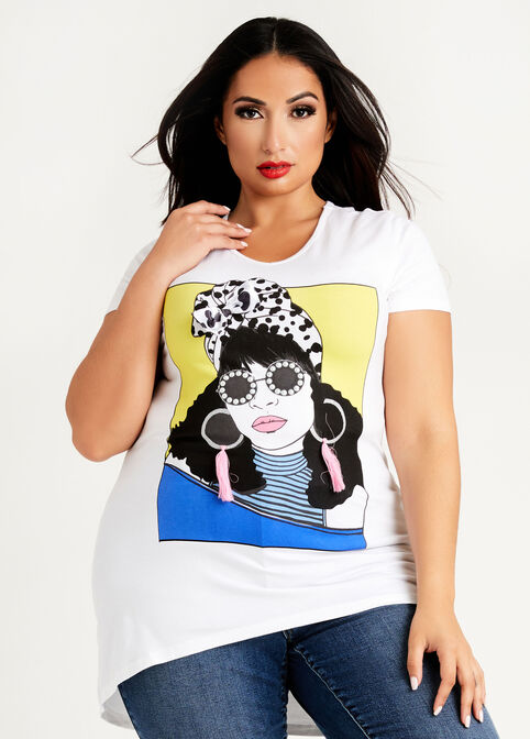 Embellished Pop Art Graphic Tee, White image number 0