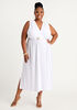 Chain Trimmed Faux Wrap Midi Dress, White image number 0