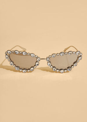 Crystal Tinted Cat Eye Sunglasses, Silver image number 0