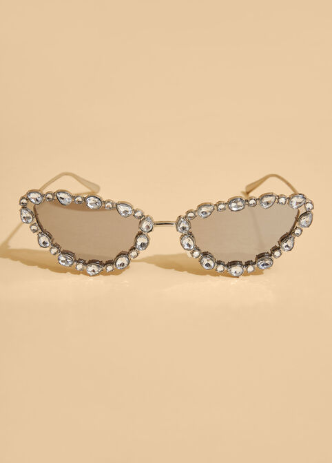 Crystal Tinted Cat Eye Sunglasses, Silver image number 0