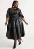 Tiered Faux Leather Midi Dress, Black image number 3