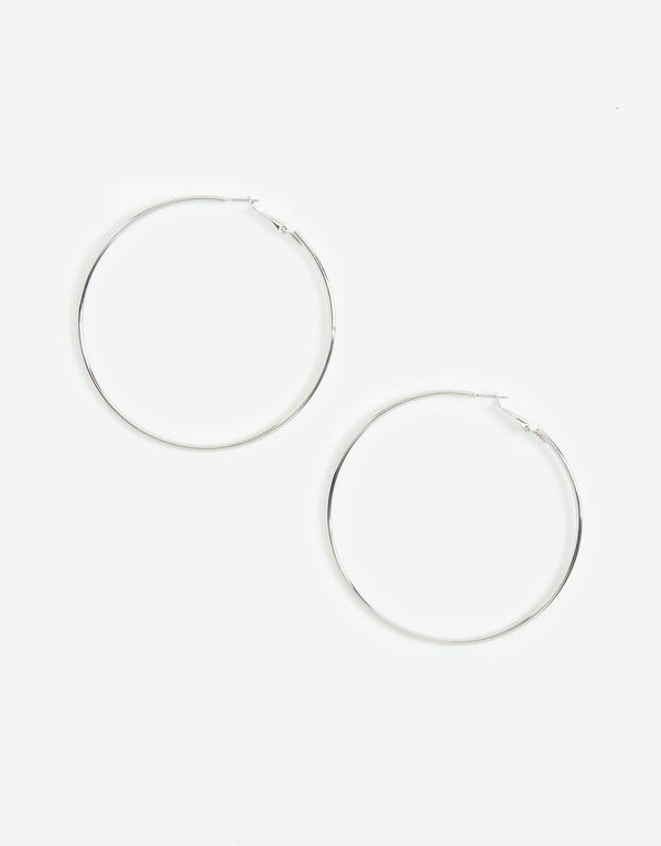 Classic Silver Hoop Earrings, Silver image number 1