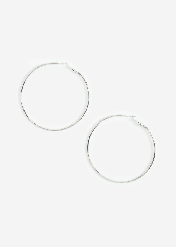 Classic Silver Hoop Earrings, Silver image number 1