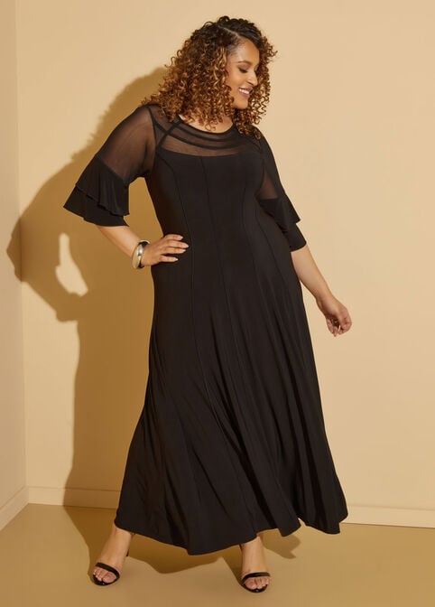 Mesh Paneled Maxi Dress, Black image number 0
