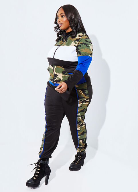 Two Tone Camo Print Joggers, Royal Blue image number 2