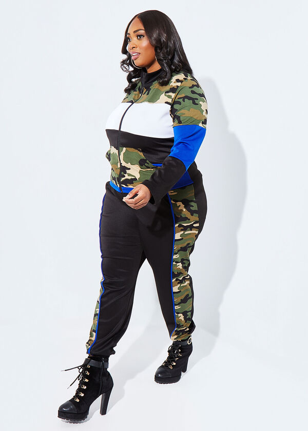 Two Tone Camo Print Joggers, Royal Blue image number 2