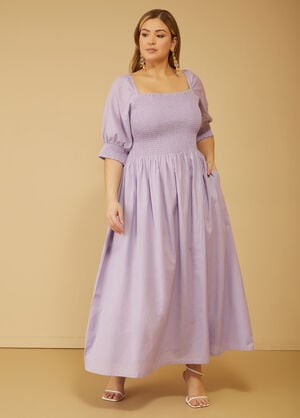 Shirred Linen Blend Maxi Dress, Viola image number 0