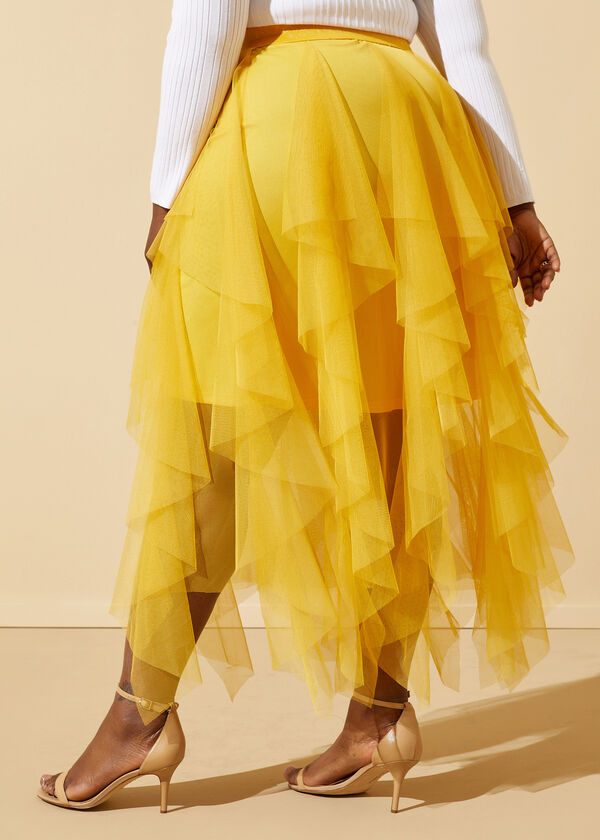 Tiered Tulle Midi Skirt, Spicy Mustard image number 1