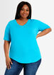 Plus Size Chic Basic Solid Stretch Knit Fitted V Neck Short Sleeve Tee image number 0