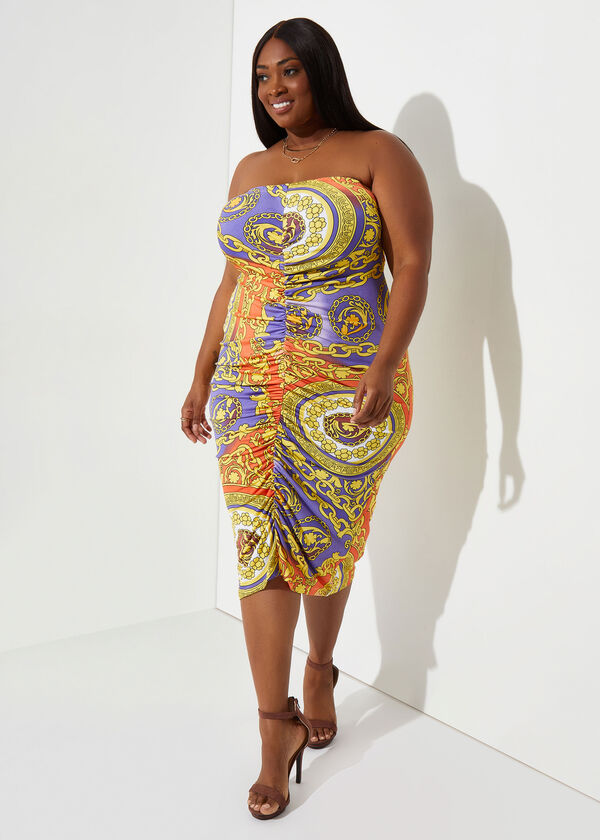 Strapless Printed Bodycon Dress, Multi image number 2