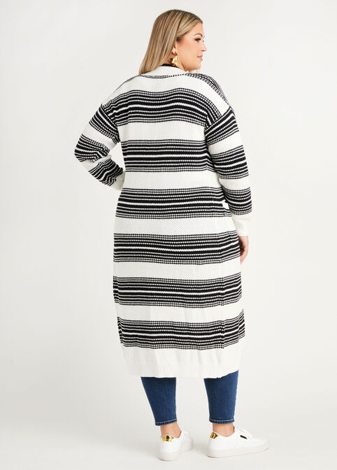 Stripe Open Front Duster Cardigan, White Black image number 1