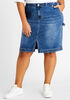 Slit Front Knee Length Denim Skirt, Medium Blue image number 0