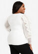 Sheer Lace Ruffle Trim Sweater, White image number 1