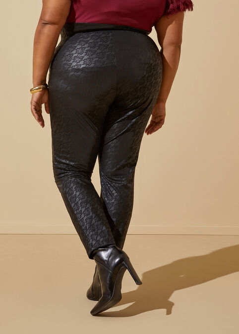 Lace Print Faux Leather Leggings, Black image number 4