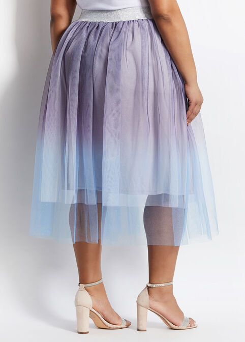 Glitter Ombre Tulle Midi Skirt, Grapemist image number 1