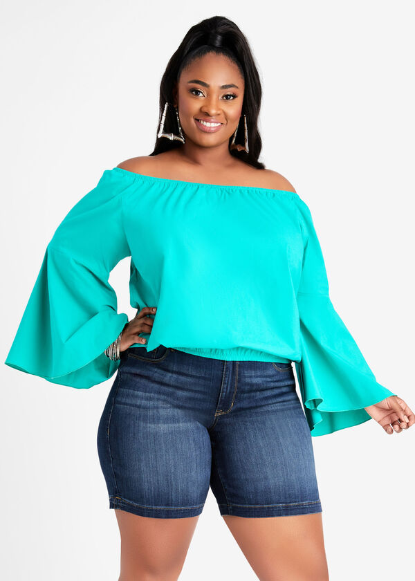 Cotton Off The Shoulder Drama Top, DEEP GREEN image number 0
